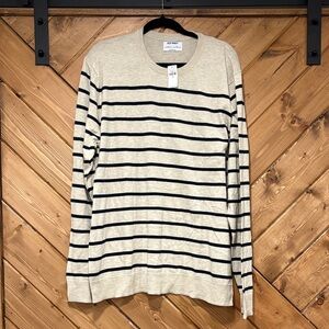 Men’s Old Navy Tan and Navy Striped Crew-Neck Sweater NWT